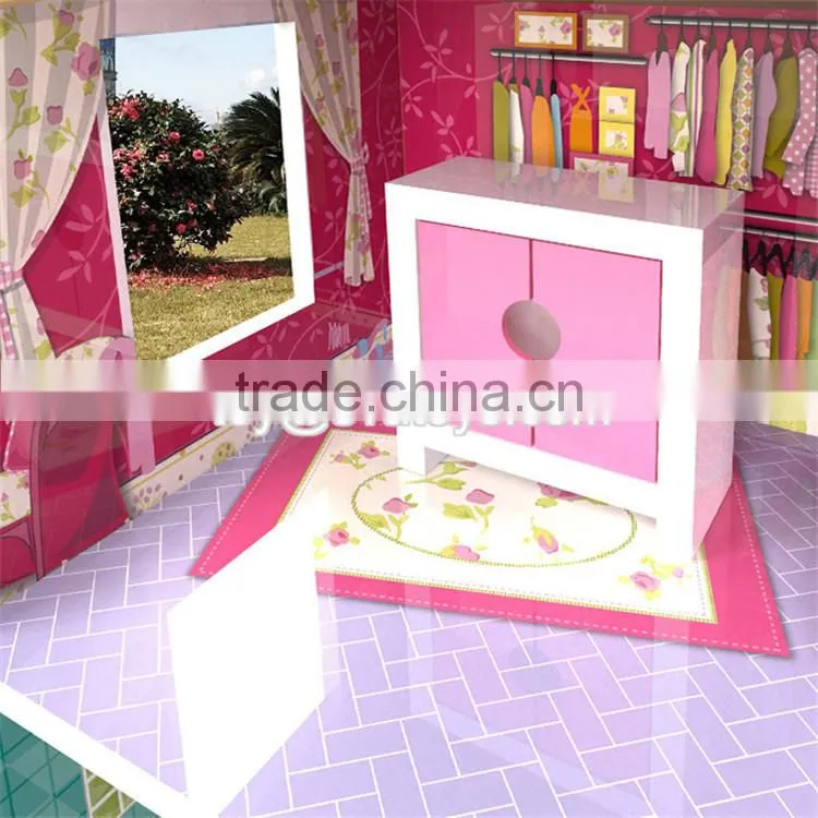 New design lovely girls toy sets wooden miniature house kits W06A235