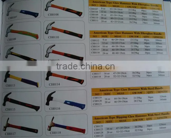 American Type Claw Hammer With Fiberglass Handle