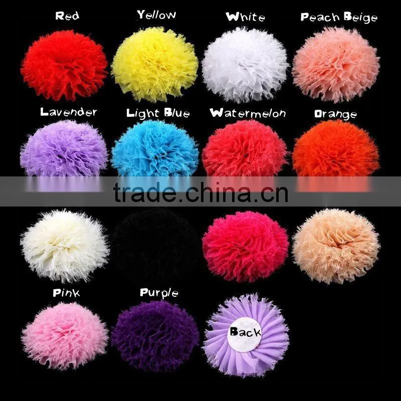 fraying chiffon flower puff ball for kids hair accessories