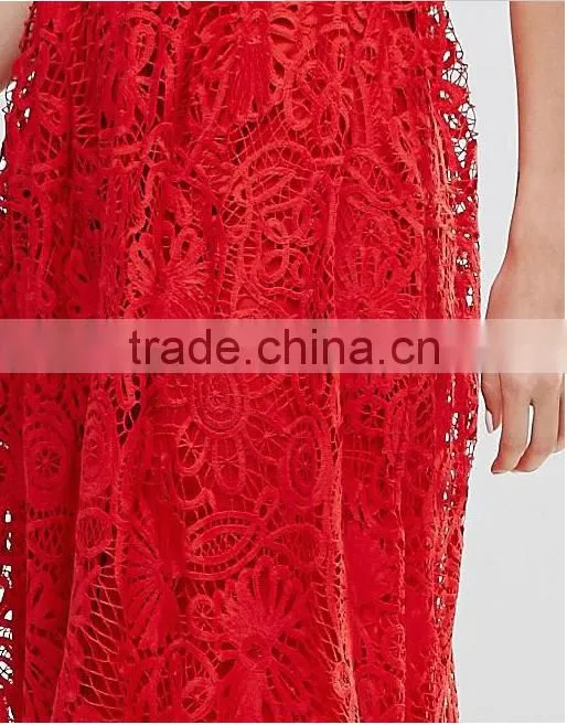 Alibaba Clothing OEM Shiny Red lady Women Midi dresses Prom Lace Dresses