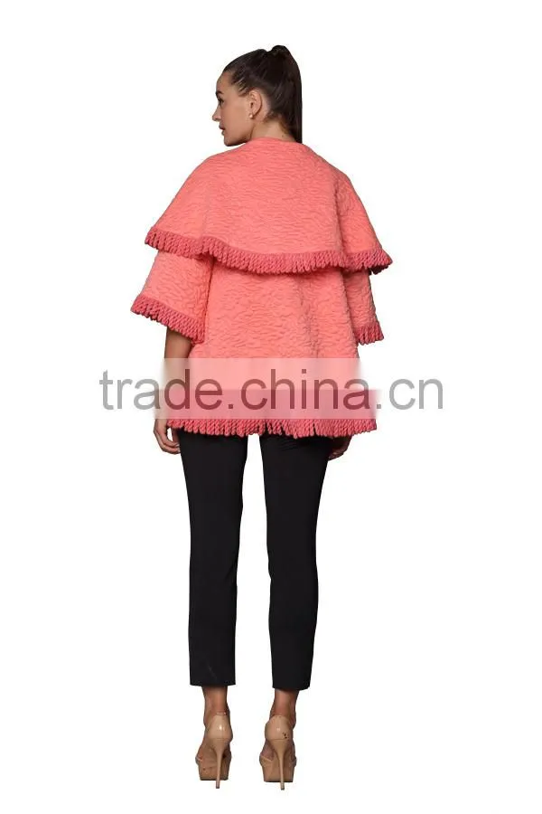 2015 New Fashion Tassel Hem Kimonos Long Sleeve Blouse