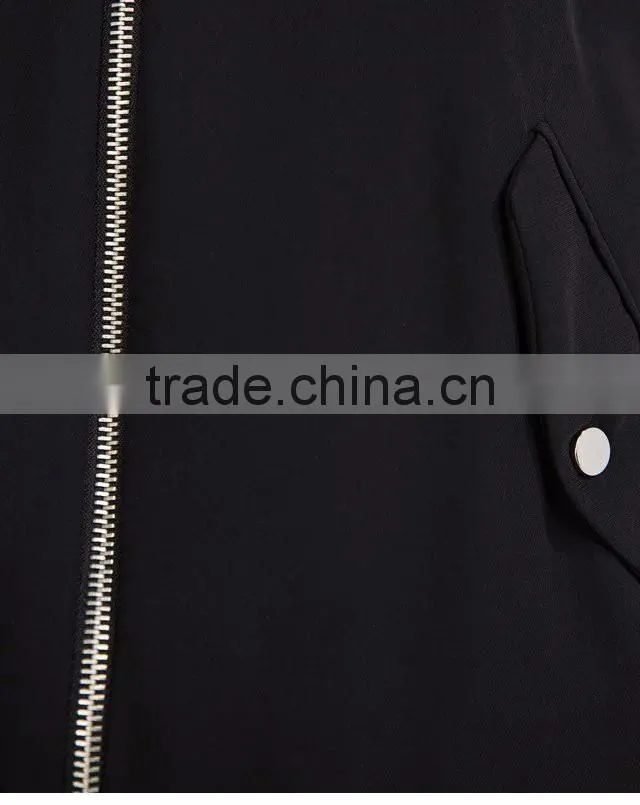 American Apparel Bomber Jacket Two Side Pockets Short Thin Side Zipper Sleeve Coat V-Neck Outerwear