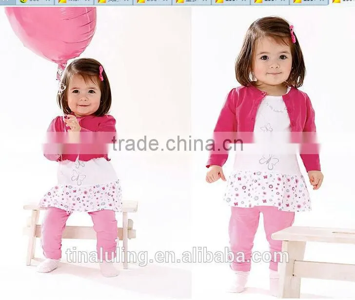 lovely and sweet girls clothing kids outfits children 3pcs butterfly clothes sets