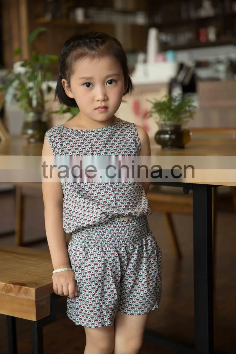 new fashion girl sleeveless set chifon blouse set for baby girl printed flower dress jumpsuit