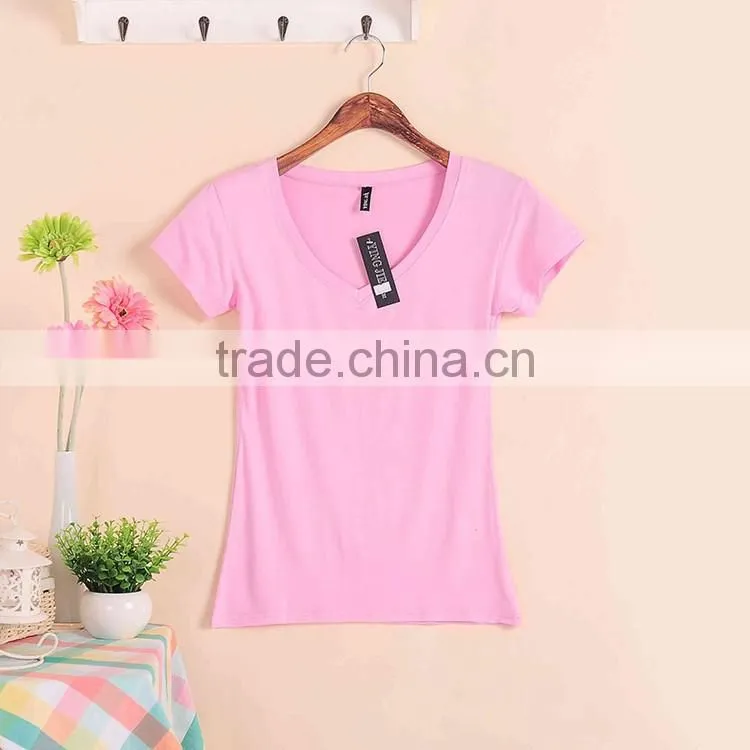 New Fashion Stretch Summer Women T Shirts Ms Solid Color Short Sleeve 100% Cotton v neck t shirt Women's Blank V-Veck T-Shirts