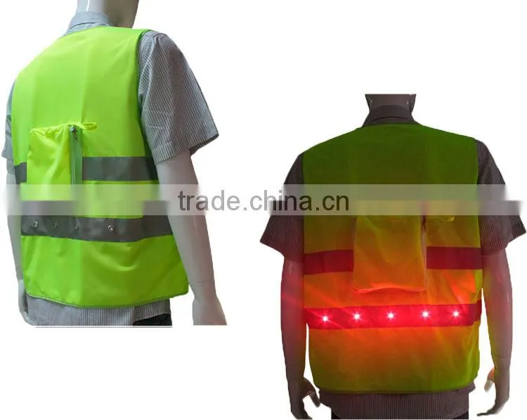 100% Polyester 3m reflective LED yellow green flashing led safety vest