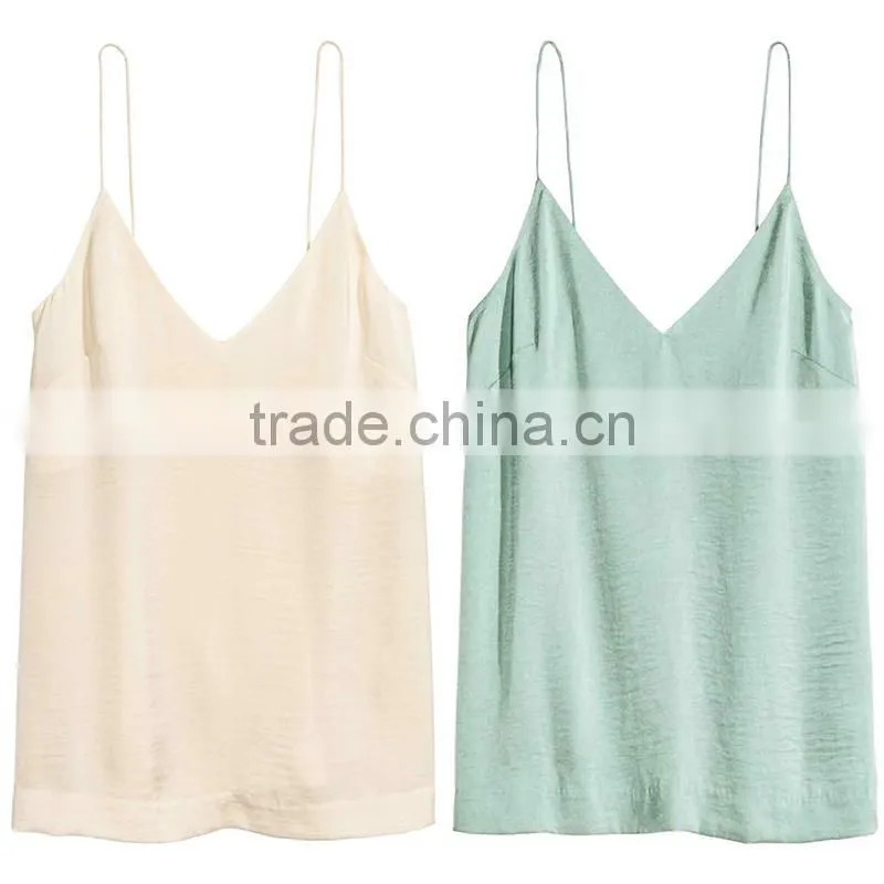 slight sheen women sleeveless spaghetti straps cami V-neckline tank tops