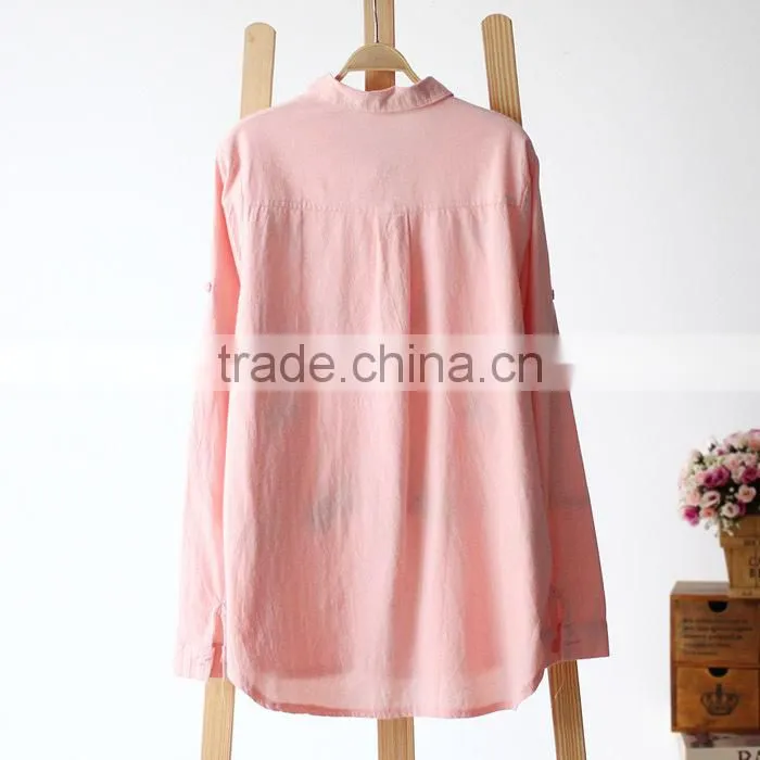 Simple style chiffin wihte V neck no collar 7 sleeve women casual blouse