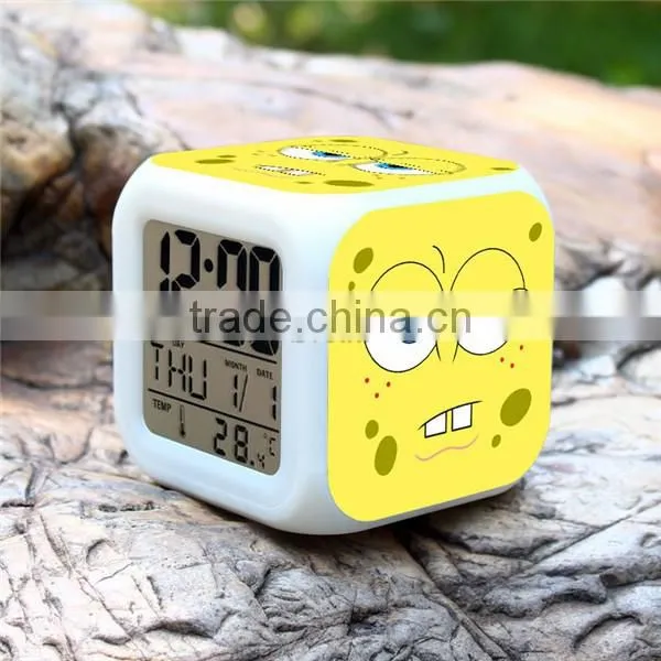(Hot ) SpongeBob Cartoon LED Alarm Clock, SpongeBob Digital Clock, SpongeBob 7 color change Small LED Clock