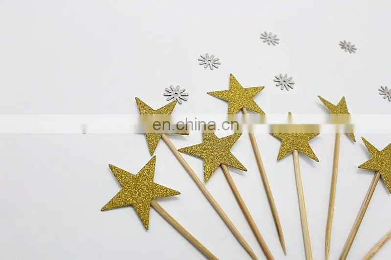 Gold Glitter Stars Cupcake Topper Birthday Party Cake Decorations