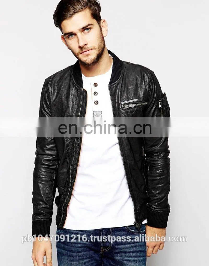 Men Leather Jacket / Genuine Leather Jacket / Sheepskin Leather Jacket Rough Look Biker