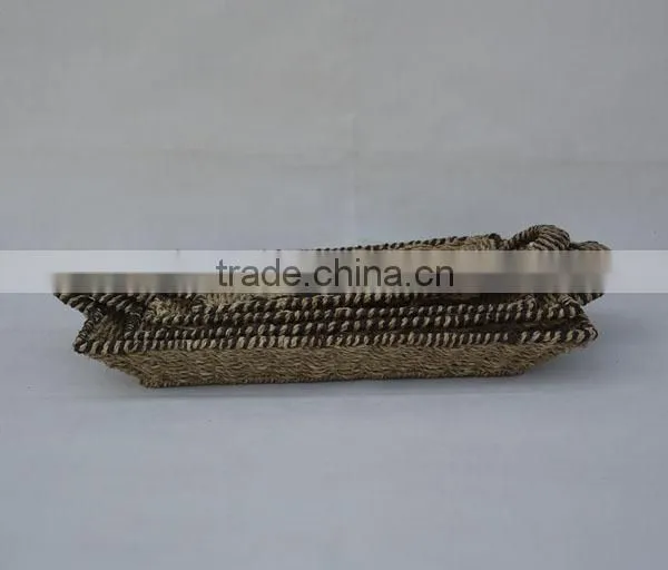set of 4 rectangular shape handmade seagrass trays with handle