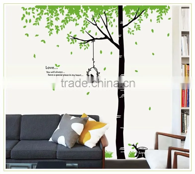 Removable Wall Stickers Environmental Green treetops study bedroom living room TV wall background trees bird dining wall sticker