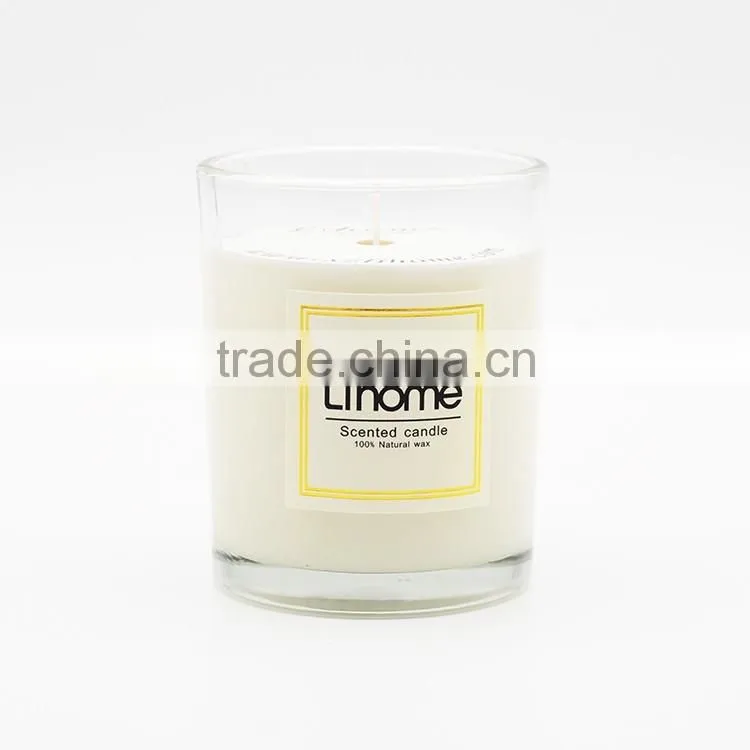Personalized scented natural soy wax candle in glass jar can custom sticker ,printing logo and packaging box and glass jar size
