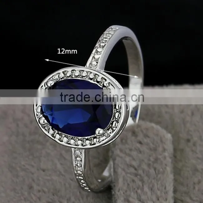 2014 Latest Design Oval Blue Corundum Stone Copper Alloy Rings