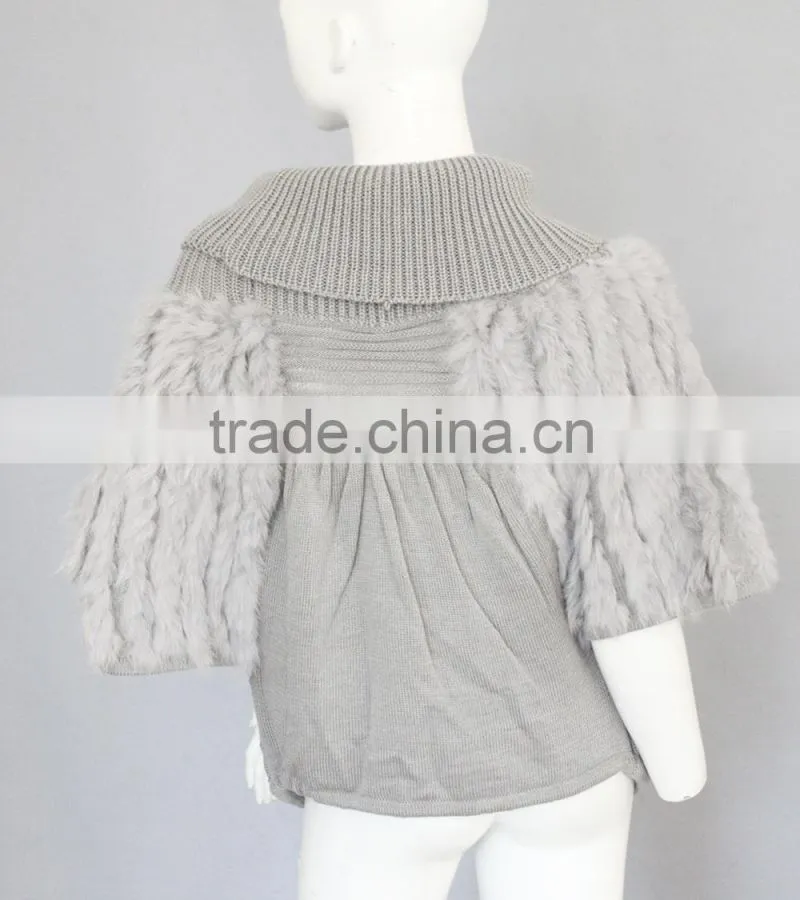 QD80282 2015 Women Design Good Quality Casual Sweater Knitted Rabbit Fur Vest
