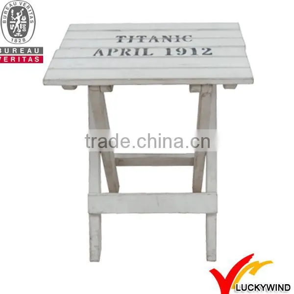 Vintage White Slats Wooden Small Folding Stool