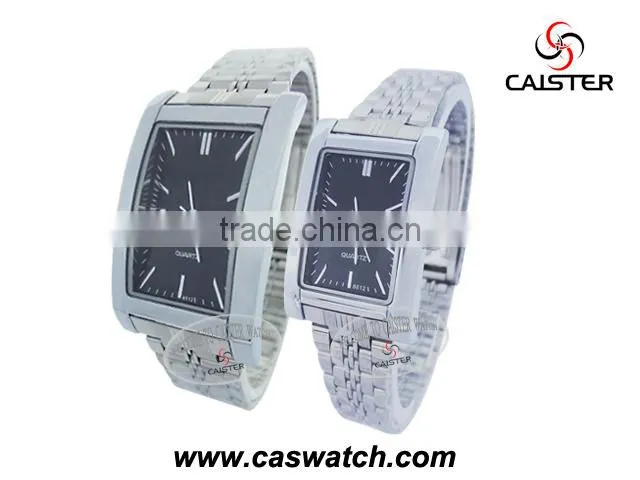 Branded rectangle shape couple metal watch best finished silver watch for pair
