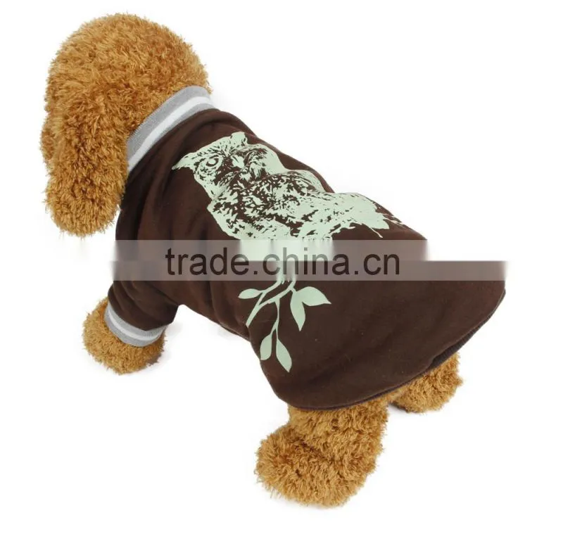 2016 new design dog clothes with owl print glow in dark