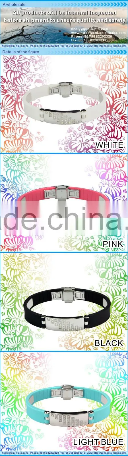 2016 Most popular silicone 316L stainless steel energy fashion bracelet