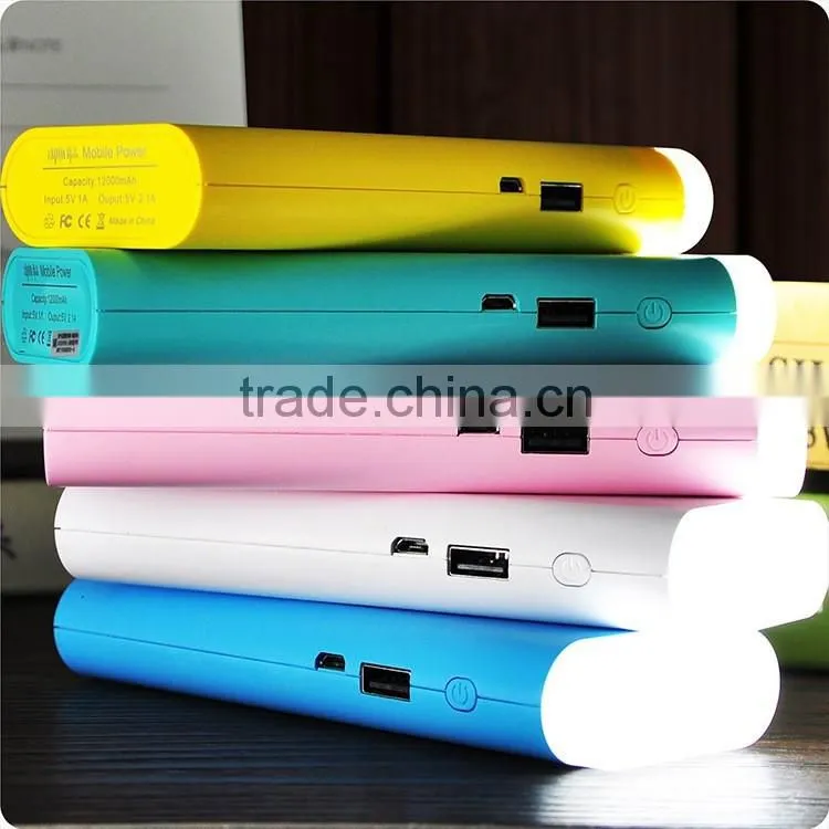 High capacity colorful 12000mAh reading led lighting custom logo printing mobile portable power bank charger