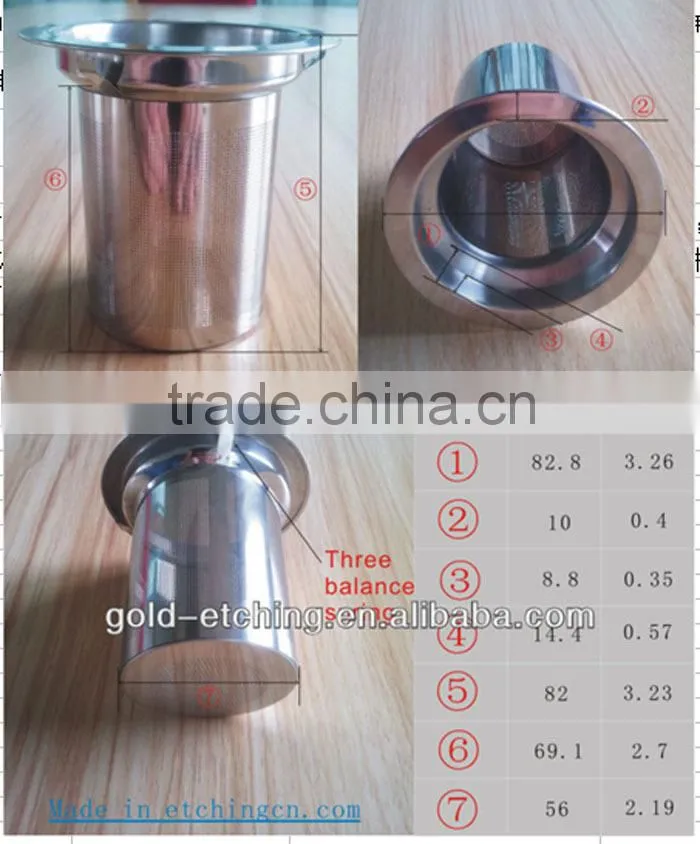 Top quality sleek contemporary design etching stainless steel infuser basket