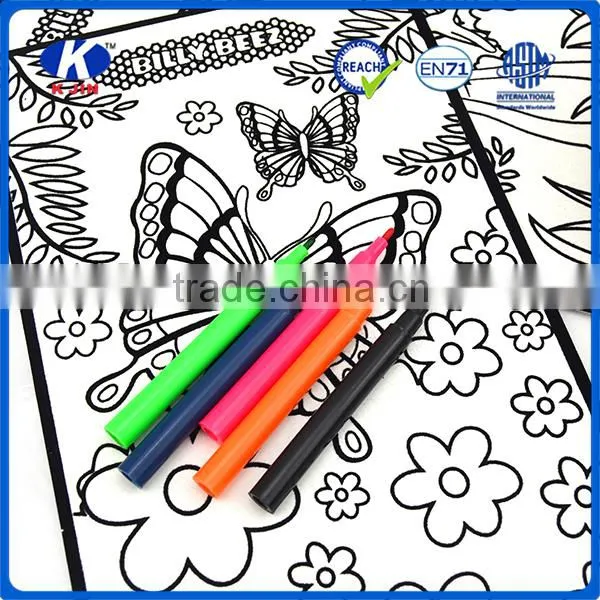 2016 New style flocked cloth coloring book set with 6pcs water color pen for kids
