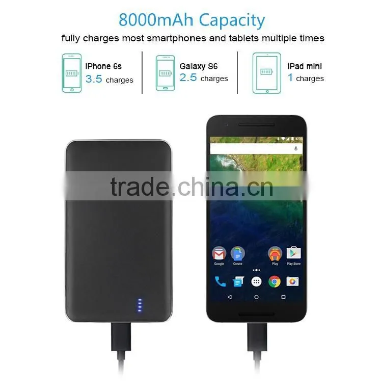2016 new products type c qc2.0 power bank 8000mah