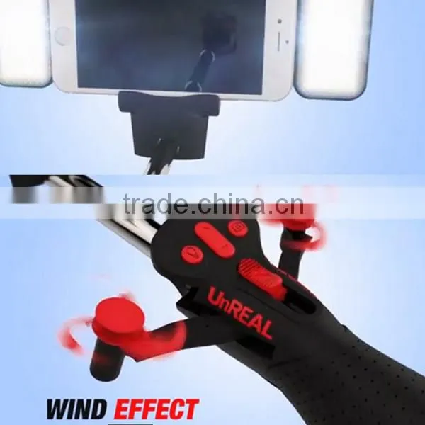 Amazon Hot Selling Unreal Selfie Stick with Fan, Automated Extension Monopod Selfie Stick with Beauty Light