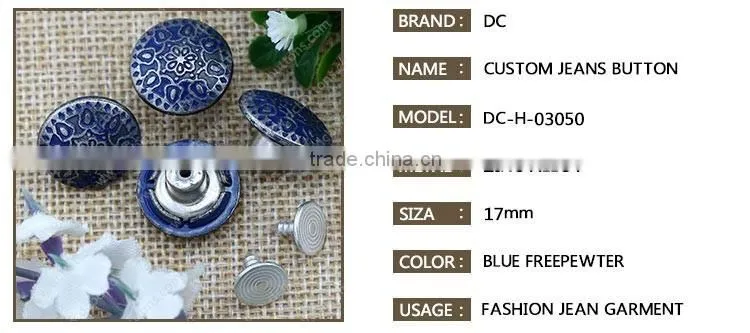 Fashion design custom round zinc alloy metal jeans button for jean garment