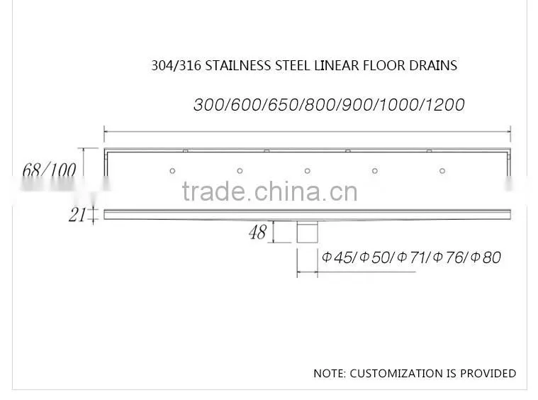 Long Stainless Steel Tile Insert Concealed Floor Drain Shower Drain