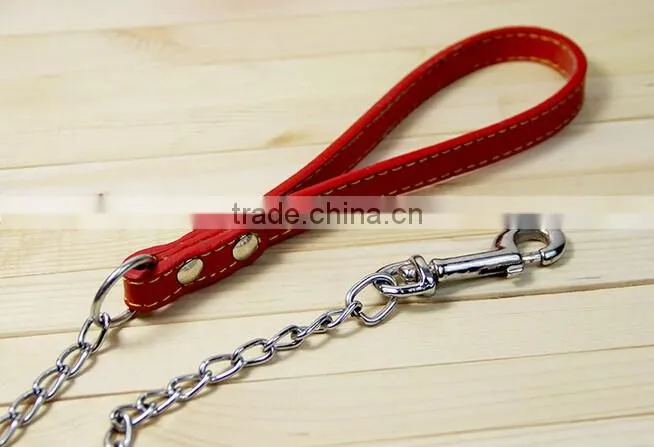 Pet Leashes Metal Chain Lead With Leather Handles
