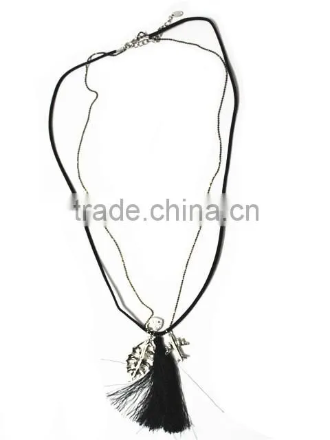 PU rope necklace with metal ball chain pendant necklace