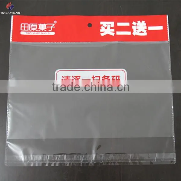 Self adhesive seal custom printed bopp plastic header bag with hang hole
