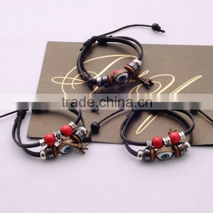 >>2016 hot sale Korean style bracelets men punk style vintage women multilayer handmade wave leather bracelets lover bracelets /