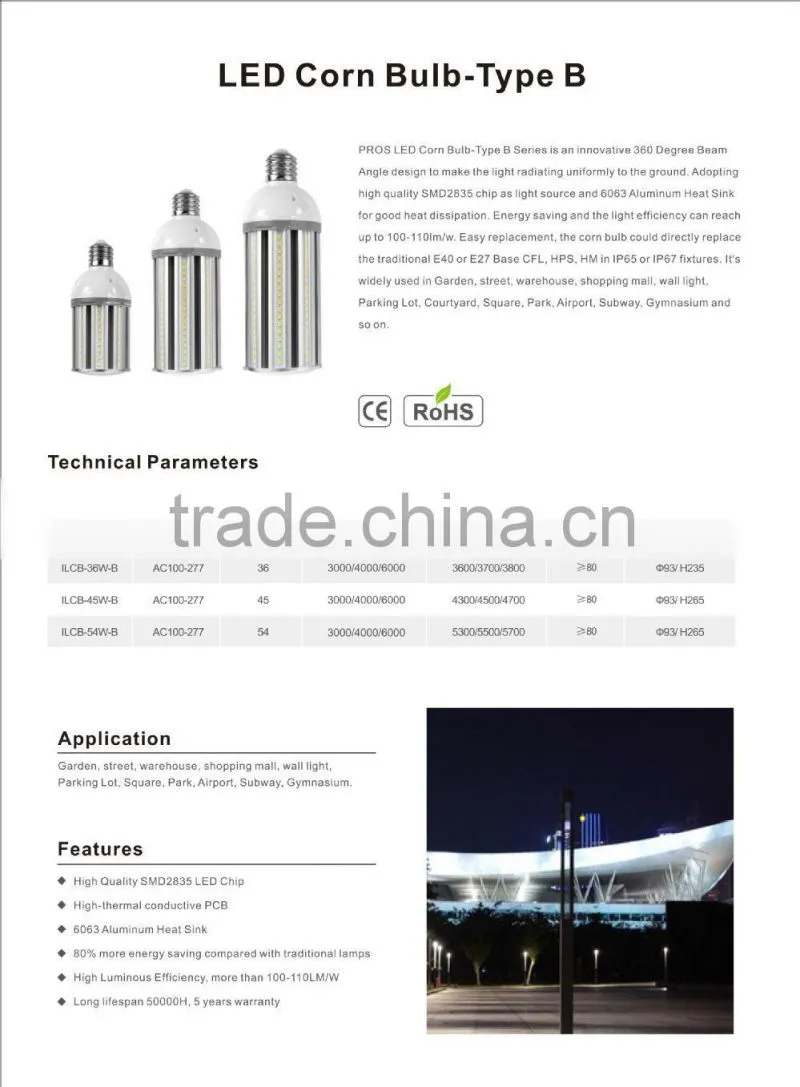 3years warranty E40 led lamp 360 degree led corn light 27w 36w 45w 54w