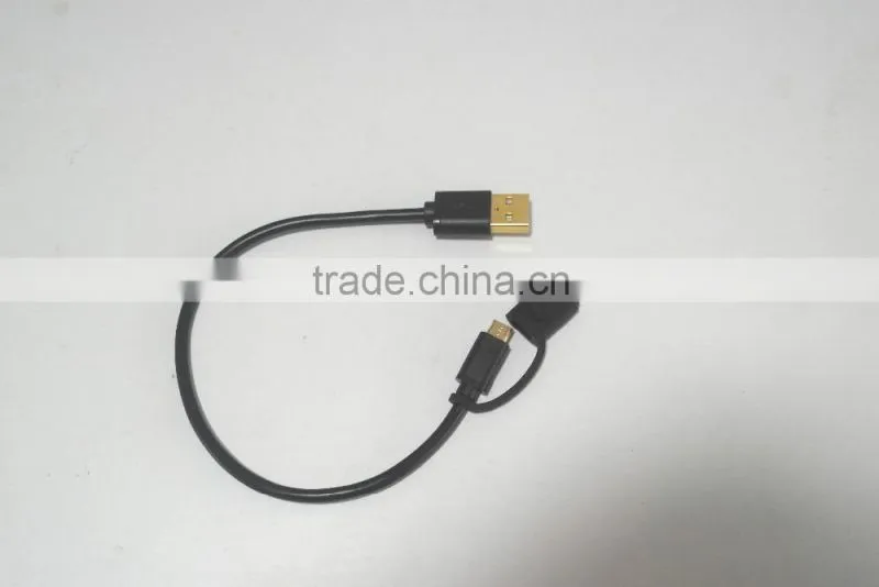 USB Type C Cable 2 in 1 Micro USB with Type C Adapter Convertor Reversible Charging&Sync Cable (3Ft, Black)