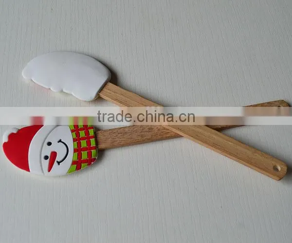 Christmas Silicone Spatula Scraper With Bamboo Handle For Xmas