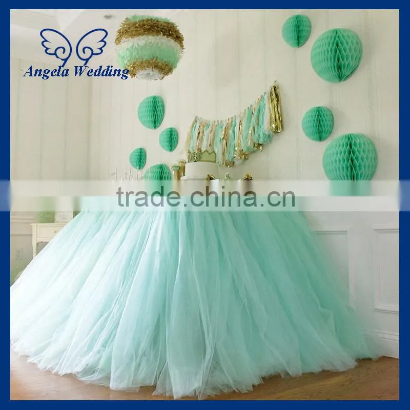 SK005D New arrival beautiful ruffled polyester hot pink bridal ruffled wedding tulle table skirt