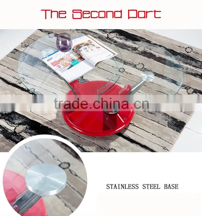 Modern Design Special Shape Revolve Transparent Coffee Table Glass Top Wood legs