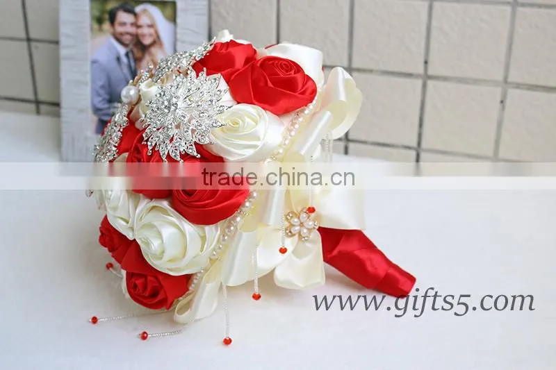 Iridescent Brooch Bouquet Handmade red Jeweled Bouquet
