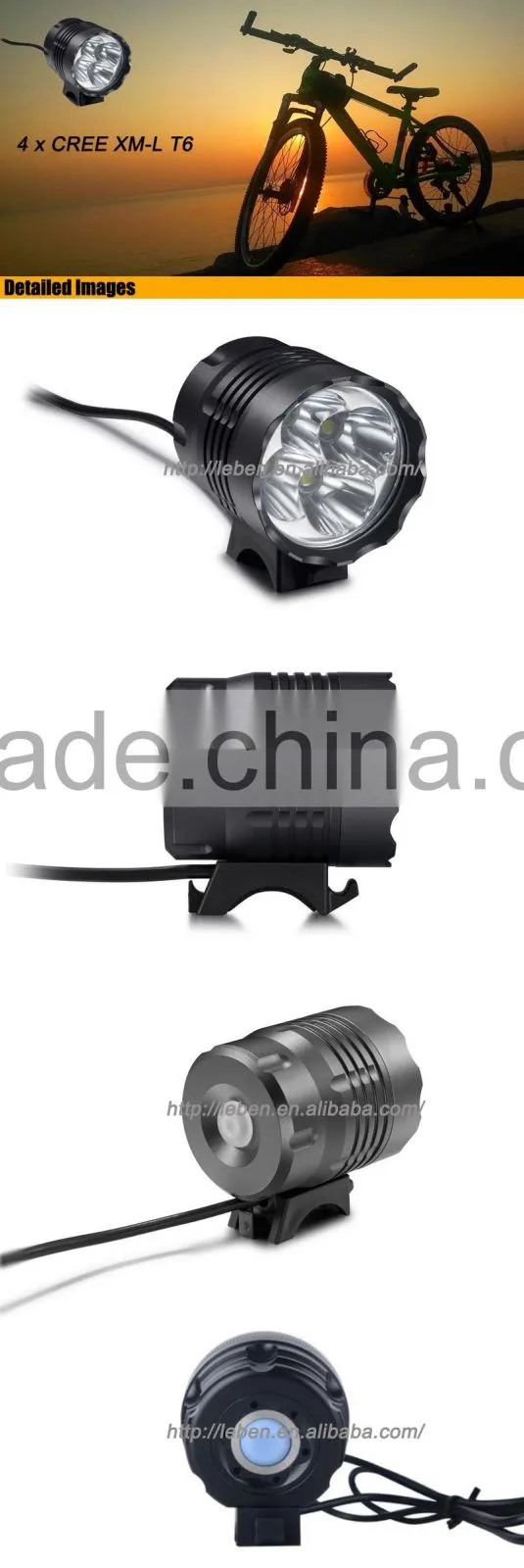 4 x Cree XM-L T6 4800LM rechargeable LED bike light