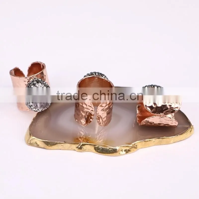 Rose Gold Plated Natural Druzy Agate Stone Adjustable Ring