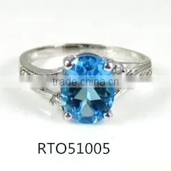 FREE SHIPING Ring sterling silver and blue topaz (natural), 7x9mm faceted oval with ten-rhinestone