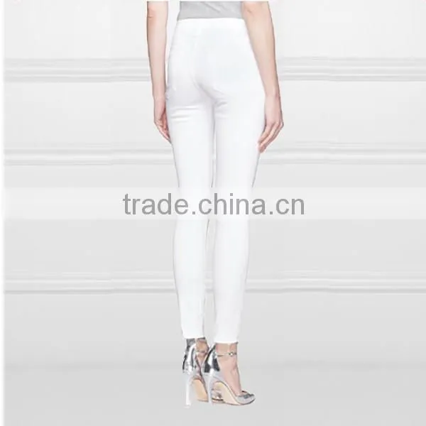 2014 Fashion China Wholesale White stretch cotton distressed holes latest design denim fabric jeans pants factory