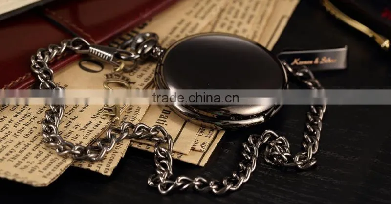 KS Antique Black Skeleton Dial Analog Hand Wind Men FOB Mechanical Pocket Watch