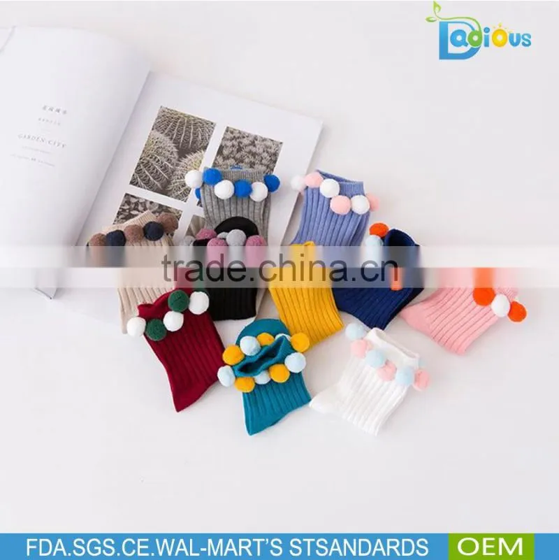 Fashion High Quality Wholesale Baby Cotton Socks Circle ball decoration kids socks