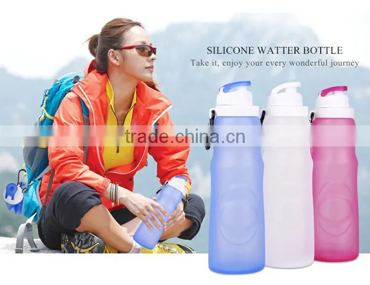 2017 Low Price Fashional Design 1000ml Sports Silicone Collapsible Water Bottle With Carabiner