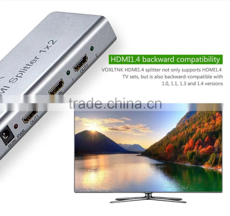 New Arrival 1x2 VOXLINK 4K HDMI splitter UL For HDMI 1.4,HDCP1.4 ,4K,IR extension, EDID management, RS232