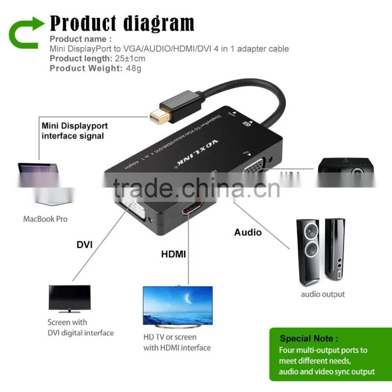 Voxlink 4 in 1 Thunderbolt Gold plated Mini DisplayPort to HDMI Audio VGA DVI Cable adapter
